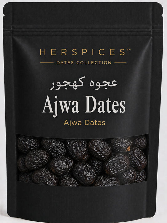 HERSPICES Ajwa Dates premium Ajwa Khajoor from Madinah in kraft pouch