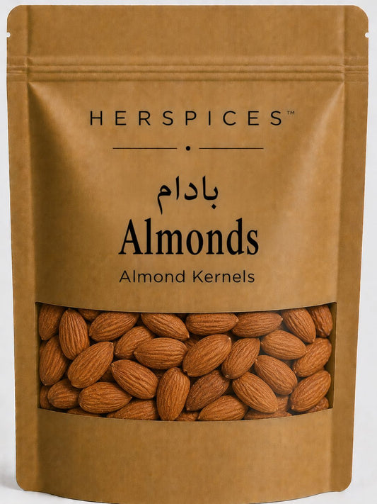 HERSPICES Almonds premium whole almond kernels badam in kraft pouch