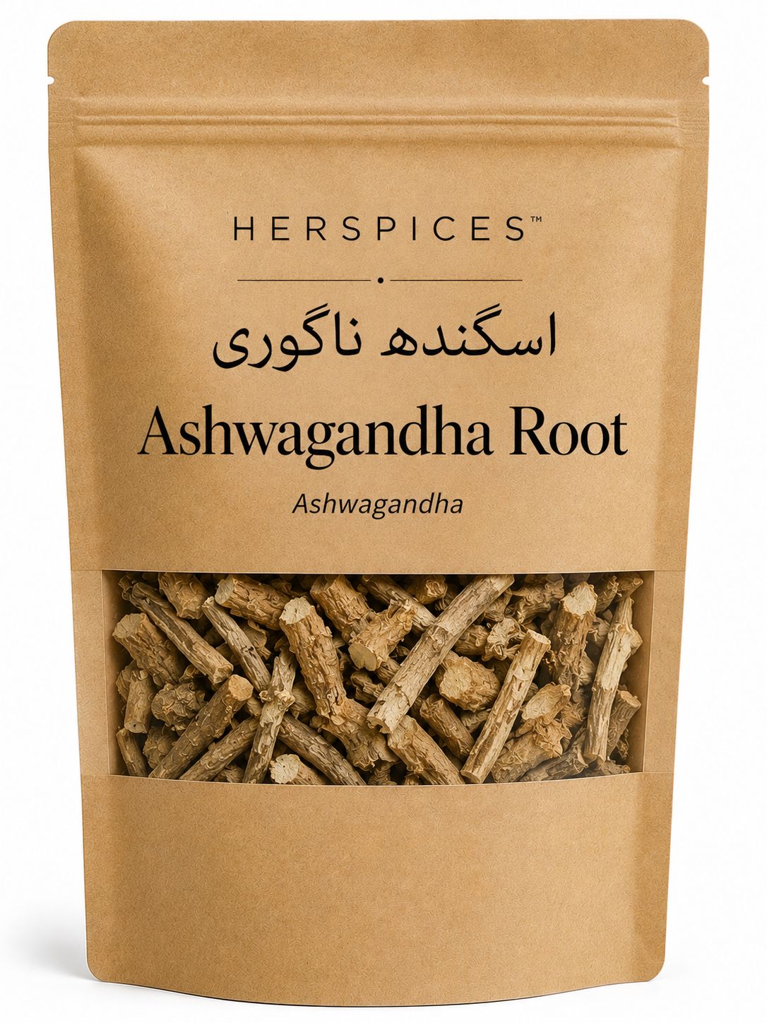 HERSPICES Ashwagandha Root dried natural root pieces in kraft pouch