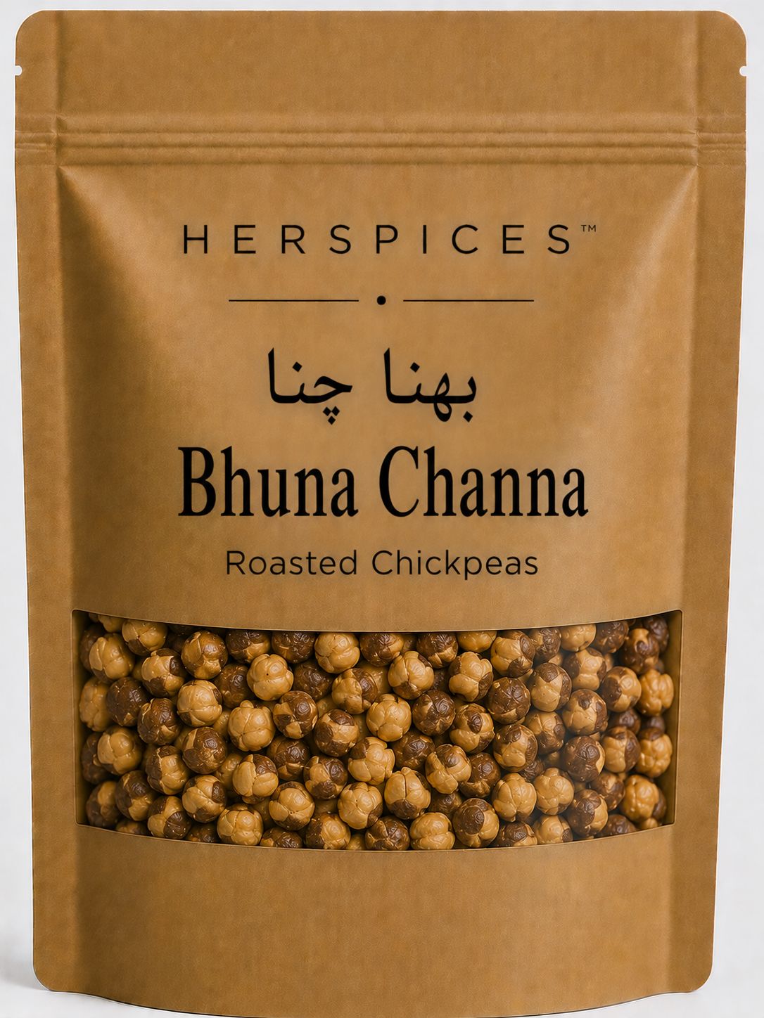 HERSPICES Bhuna Channa premium roasted chickpeas in kraft pouch