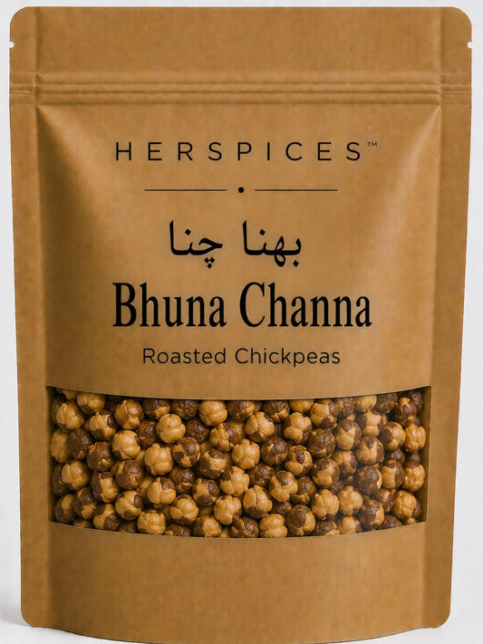 HERSPICES Bhuna Channa premium roasted chickpeas in kraft pouch