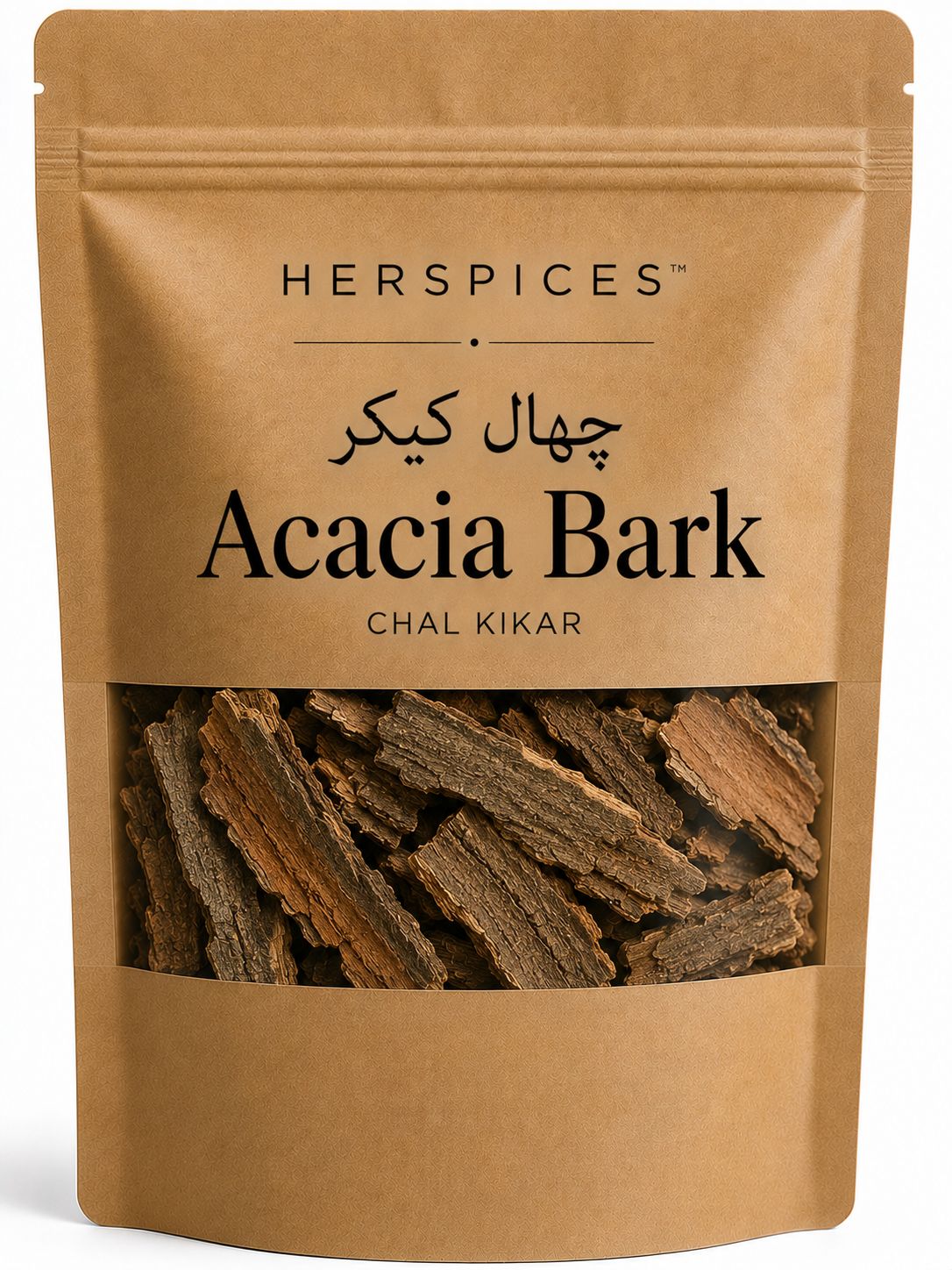 HERSPICES Acacia Bark Chal Kikar dried bark pieces in kraft pouch