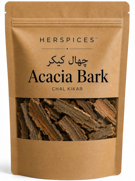 HERSPICES Acacia Bark Chal Kikar dried bark pieces in kraft pouch