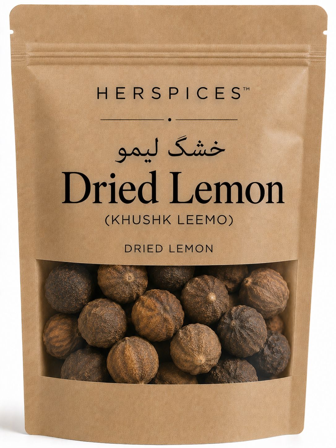 HERSPICES Dried Lemon Khushk Leemo whole dried lemons in kraft pouch