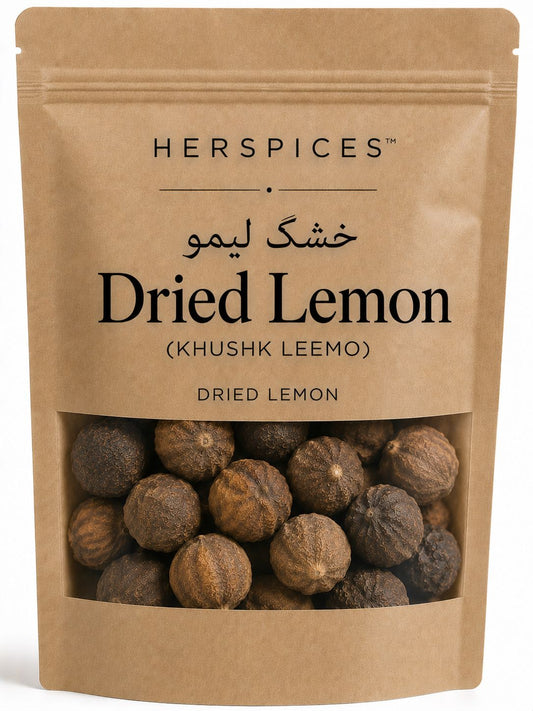 HERSPICES Dried Lemon Khushk Leemo whole dried lemons in kraft pouch