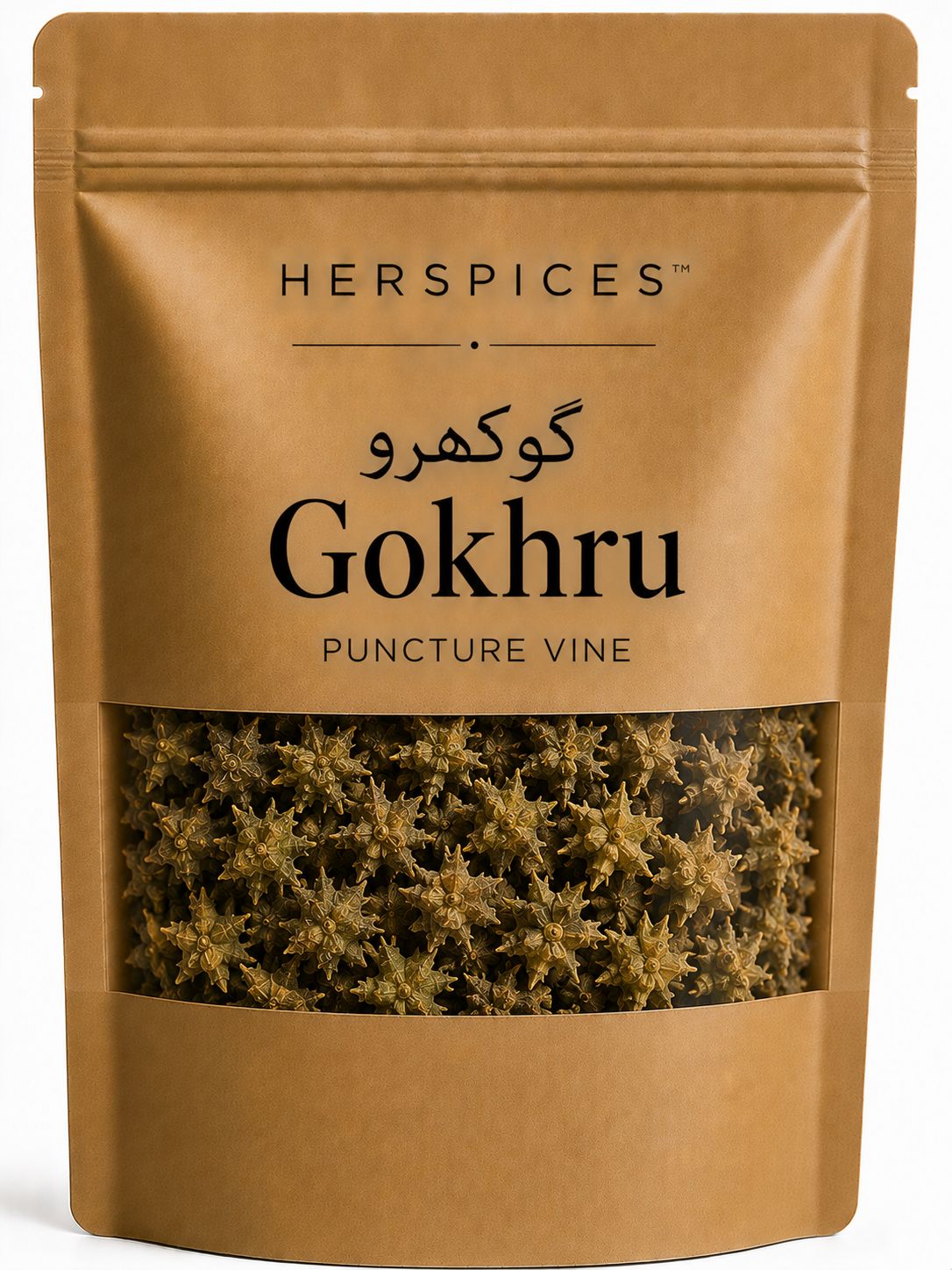 HERSPICES Gokhru Tribulus Terrestris dried fruit pieces in kraft pouch