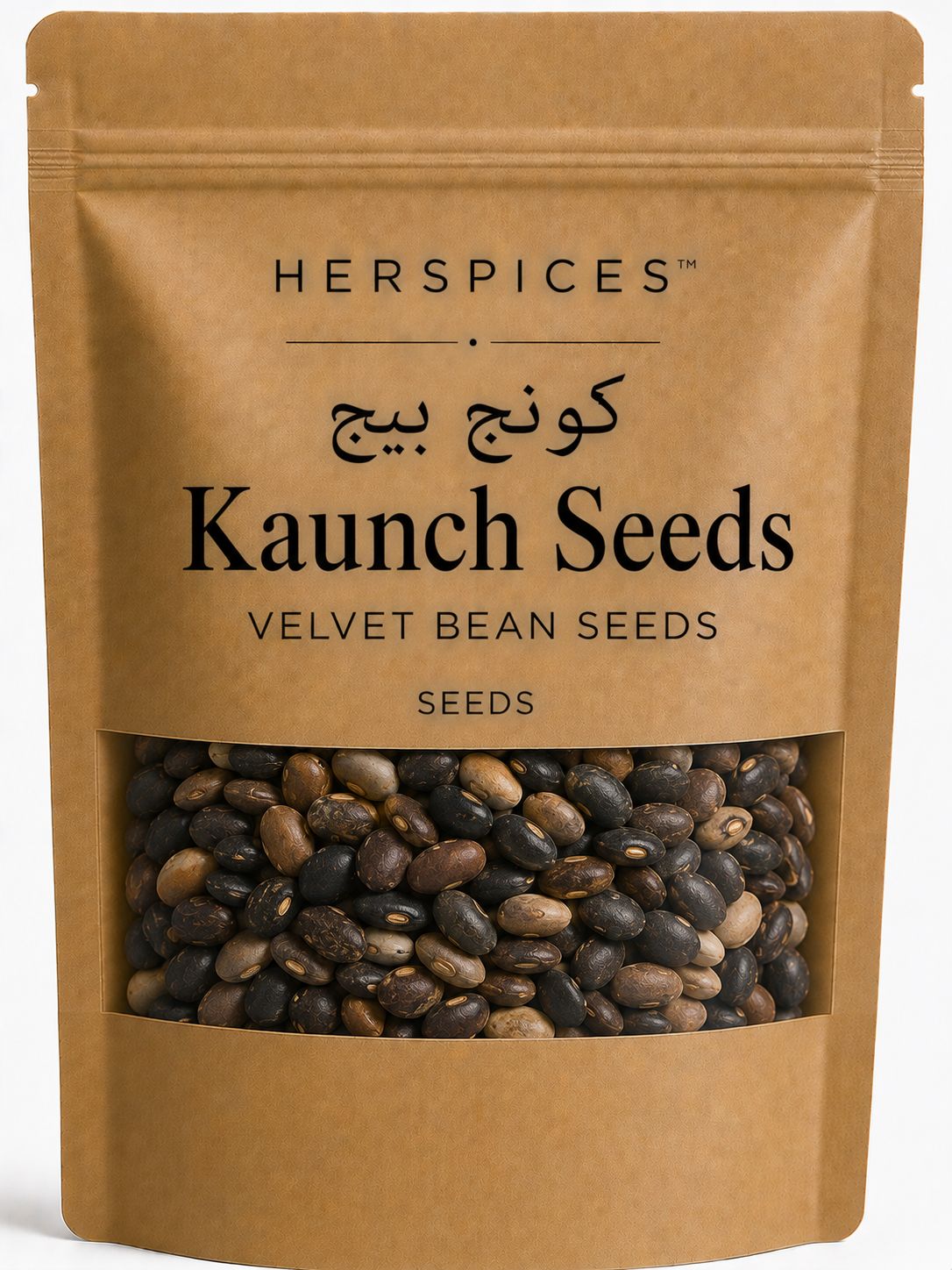 HERSPICES Kaunch Seeds premium Mucuna Pruriens Velvet Bean seeds in kraft pouch