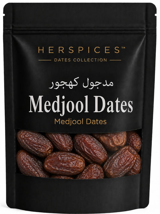 HERSPICES Medjool Dates premium king of dates Medjool Khajoor in kraft pouch