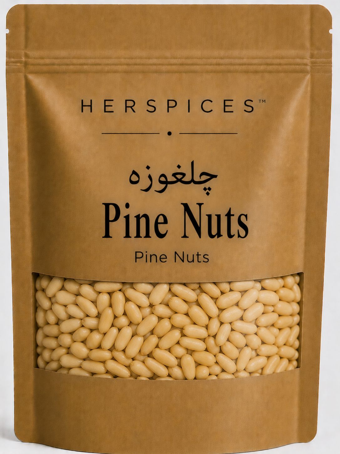 HERSPICES Pine Nuts premium Chilgoza pine kernels in kraft pouch