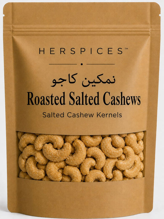 HERSPICES Roasted Salted Cashews premium salted cashew kernels in kraft pouch