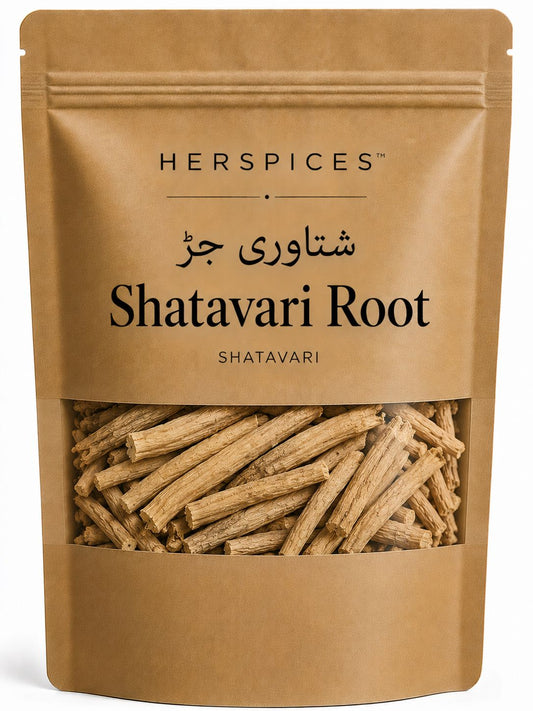 HERSPICES Shatavari Root dried Asparagus racemosus root pieces in kraft pouch