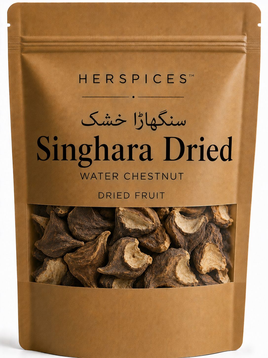 HERSPICES Dried Singhara Water Chestnut dried fruit pieces in kraft pouch