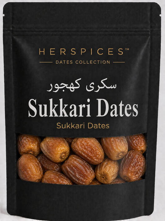 HERSPICES Sukkari Dates premium golden Saudi Sukkari Khajoor in kraft pouch