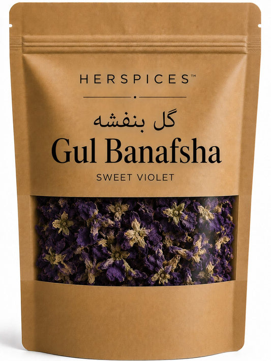 HERSPICES Gul Banafsha Sweet Violet dried flowers in kraft pouch